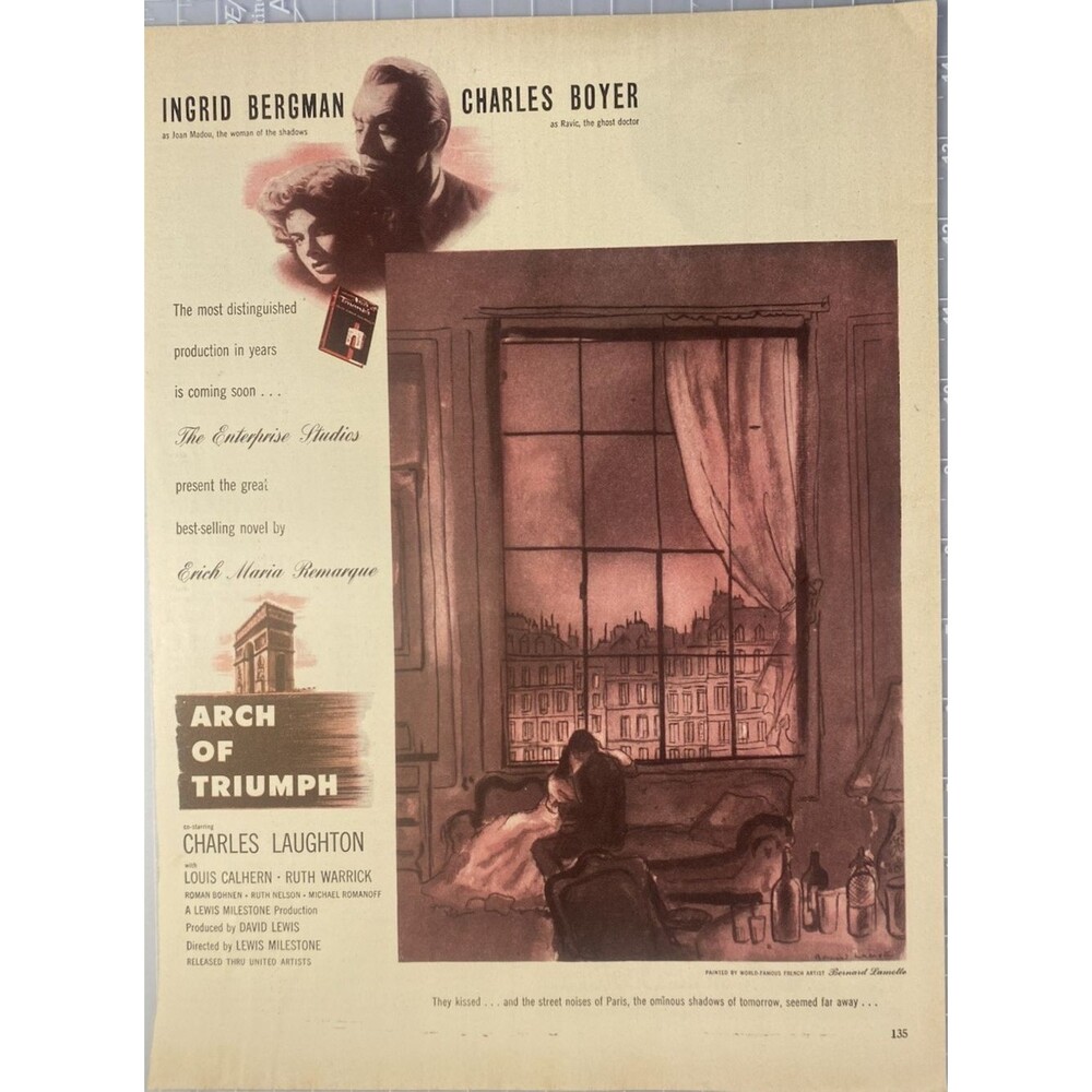 Ingrid Bergman & Charles Byer "Arch of Triumph" Print Ad Circa '48 United Artist
